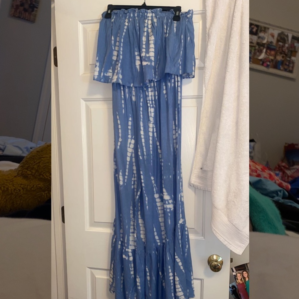 Sadie & Sage Blue and white long pants  romper